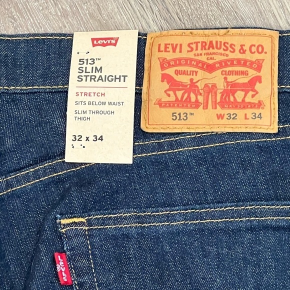 NWT Levi’s 513 Slim Straight 32W 34L Slim Straight Dark Wash Denim Jeans 501 - Picture 8 of 8